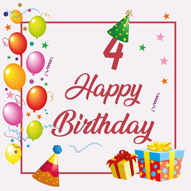 4to Banner de postal con letras cursivas de feliz cumpleaños