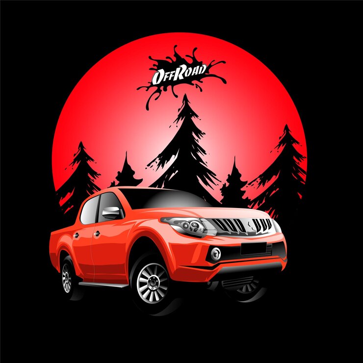 4x4 offroad Pickup Car Vector con Silhouette Tree Background Vector Resources