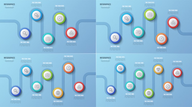 5 6 7 8 pasos gráficos de línea de tiempo, diseños infográficos, prese