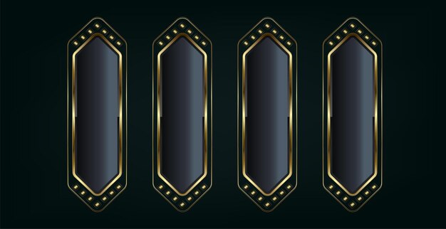 5 botones para estilos art deco aislados en fondo negro Ilustración vectorial realista de bronce