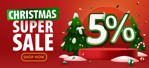 5% de descuento Composición creativa Feliz Navidad y Feliz Año Nuevo Banner de venta y