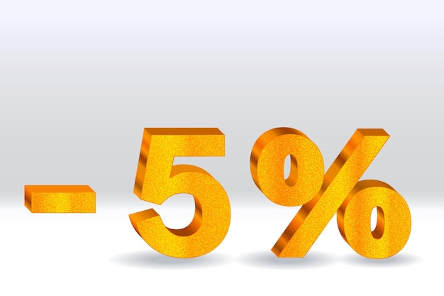 5 descuentos en el fondo de venta de números dorados 3D 5 descuento en 3D con signo porcentual plantilla de promoción