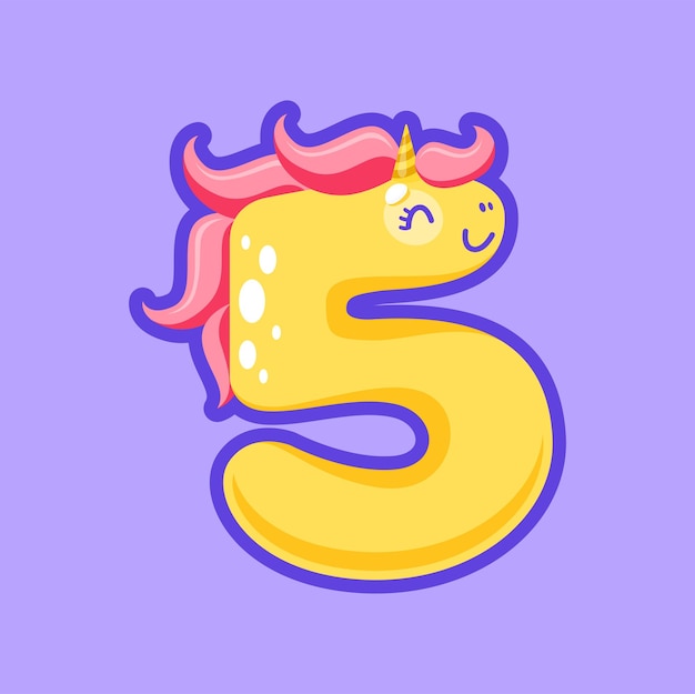 5 dígitos número cinco figura unicornio lindo animal