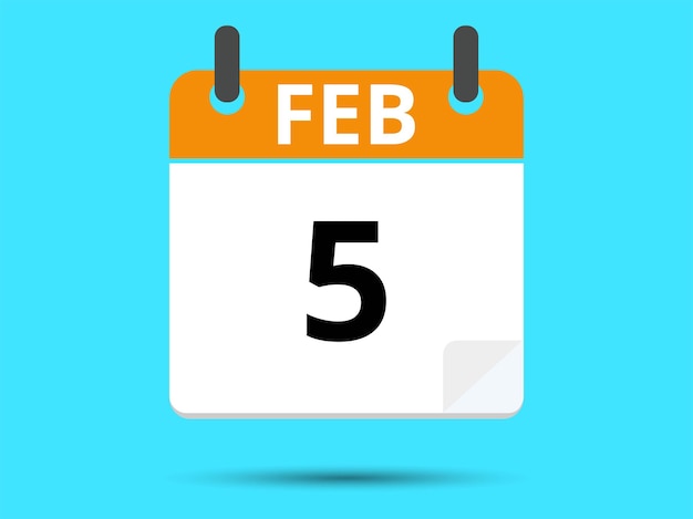 5 de febrero Calendario de icono plano aislado en fondo azul Ilustración vectorial