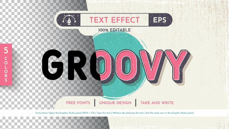 Vector 5 groovy efectos de texto editables estilos gráficos mockup vectorial y plantilla eslogan y marca de la compañía