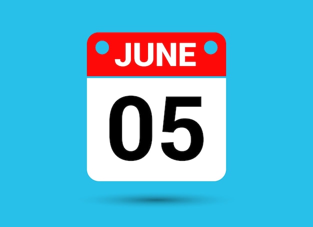 5 de junio Calendario Fecha Icono plano Día 5 Ilustración vectorial