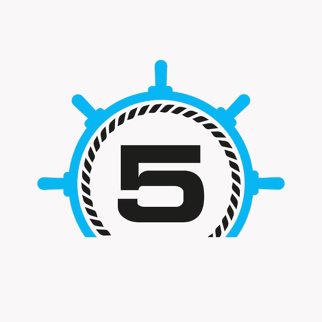 5 letras Logotipo de dirección de crucero Símbolo de yate Logotipo de barco Plantilla de signo marítimo