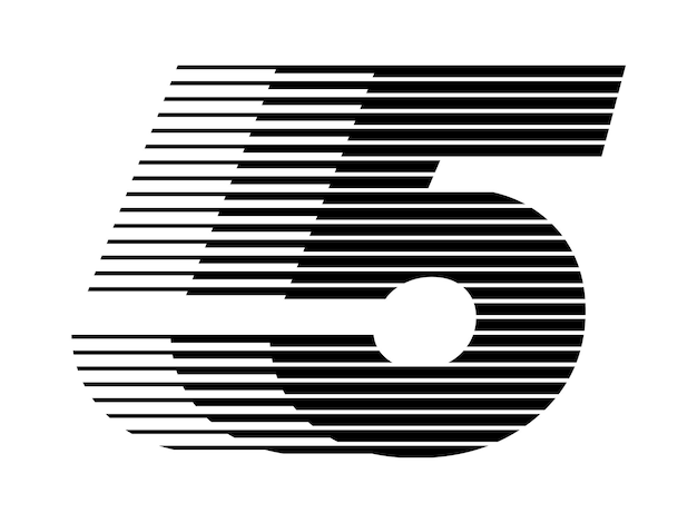 5 Línea de velocidad de cinco números abstracto ilusión óptica franja símbolo de medio tono icono ilustración vectorial