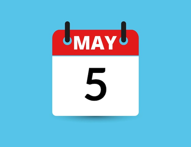 5 de mayo Calendario de icono plano aislado en fondo azul Ilustración vectorial de fecha y mes