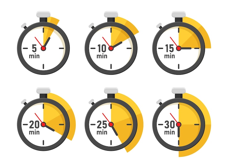 Vector de 5 minutos a 30 minutos en el icono del cronómetro en estilo plano ilustración vectorial del temporizador de la cara del reloj en un fondo aislado concepto de negocio de señal de cuenta atrás
