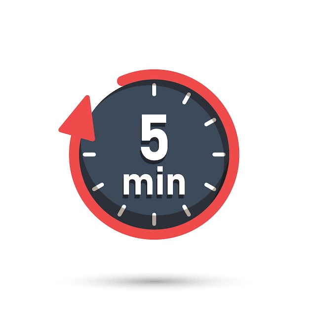 5 minutos en el icono del cronómetro en estilo plano Ilustración vectorial del temporizador de la cara del reloj en un fondo aislado Concepto de negocio de señal de cuenta atrás