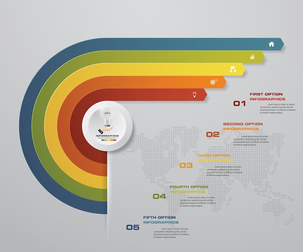 5 pasos flecha elementos de infografía para presentación de datos.