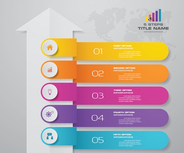 5 pasos de infografía elemento flecha plantilla gráfico.