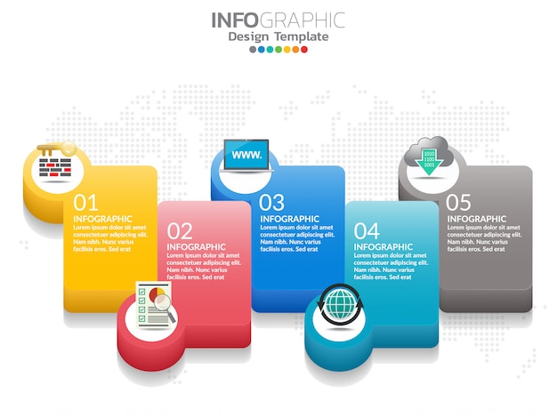5 pasos de la plantilla de diseño de infografías de línea de tiempo con opciones, diagrama de proceso.