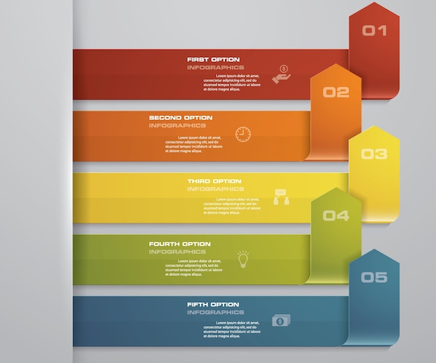 Vector 5 pasos de la plantilla de infografics de flecha para la presentación.
