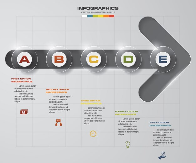 Vector 5 pasos de la plantilla de infografics de flecha.