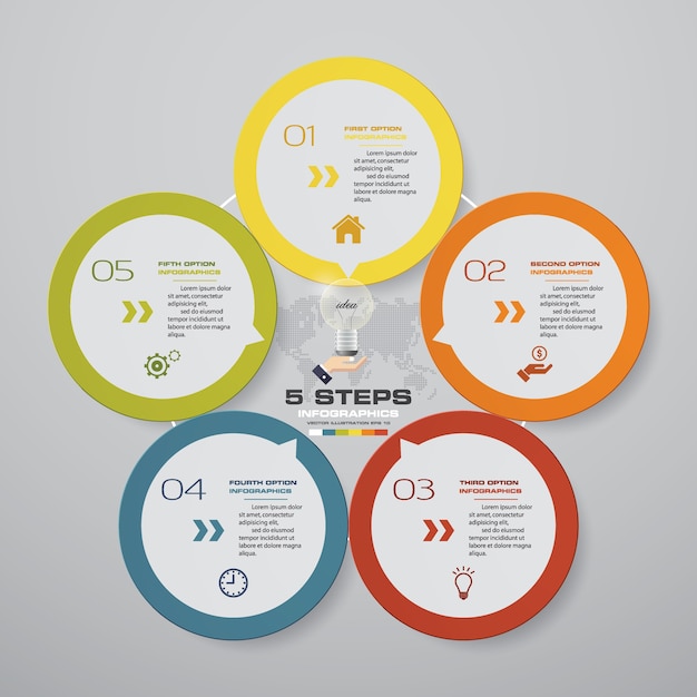 5 pasos proceso elemento de infografía para la presentación.
