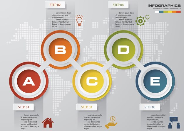 5 pasos timeline infographic para la presentación.