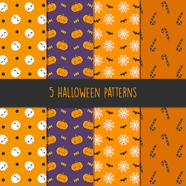 5 patrones diferentes de vectores de halloween. la textura sin fin se puede utilizar para fondos de pantalla, rellenos de patrones, página web, fondo, superficie - vector