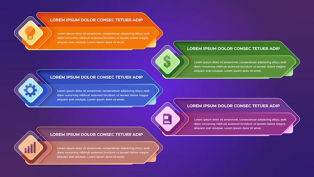 5 punteros corporativos infográfico multicolor punteros botones panel