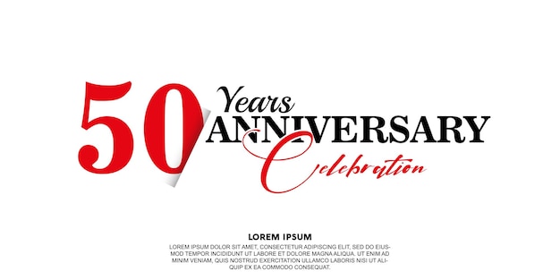 50 aniversario celebración vector plantilla jubileo con rojo sobre fondo blanco diseño abstracto