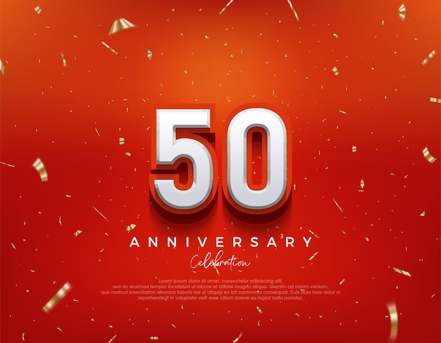 50 aniversario con números 3d blancos sobre fondo rojo elegante Fondo de vector premium para saludo y celebración