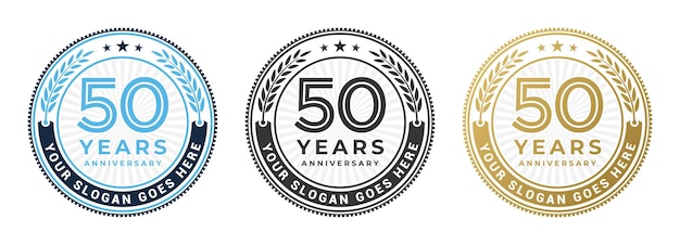 50 aniversario plantilla de diseño de icono dorado con corona de laurel emblema del logotipo del aniversario de 50 años