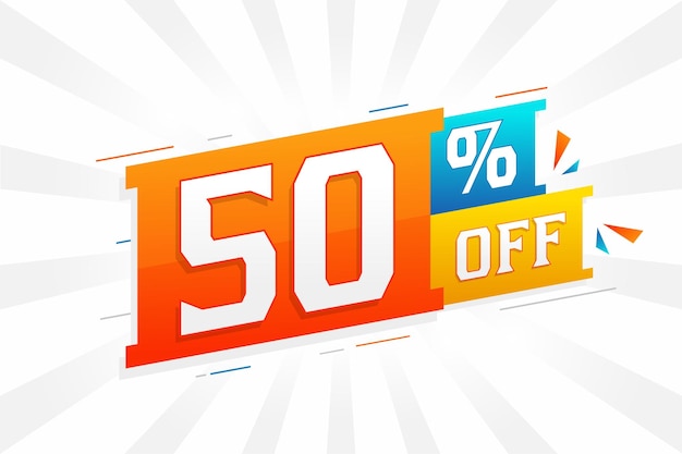 50 por ciento de descuento en 3D Diseño especial de campaña promocional 50 de descuento de 3D Oferta para venta y comercialización