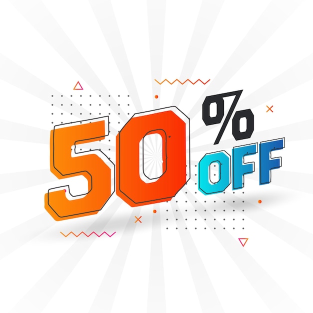 50 por ciento de descuento en 3D Diseño especial de campaña promocional 50 de descuento de 3D Oferta para venta y comercialización