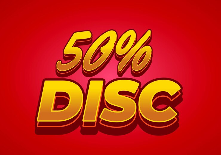 Vector 50 por ciento de descuento efecto de texto en estilo 3d con buenos colores