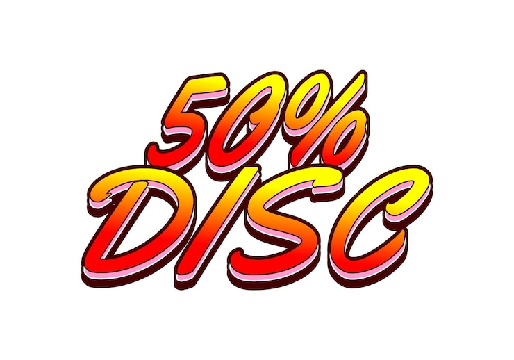 Vector 50 por ciento de descuento efecto de texto en estilo 3d con buenos colores