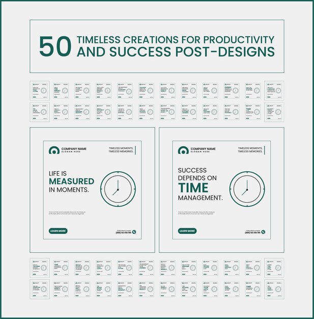 50 creaciones atemporales para diseños de publicaciones de productividad y éxito