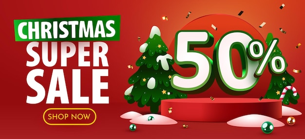 50% de descuento Composición creativa Feliz Navidad y Feliz Año Nuevo