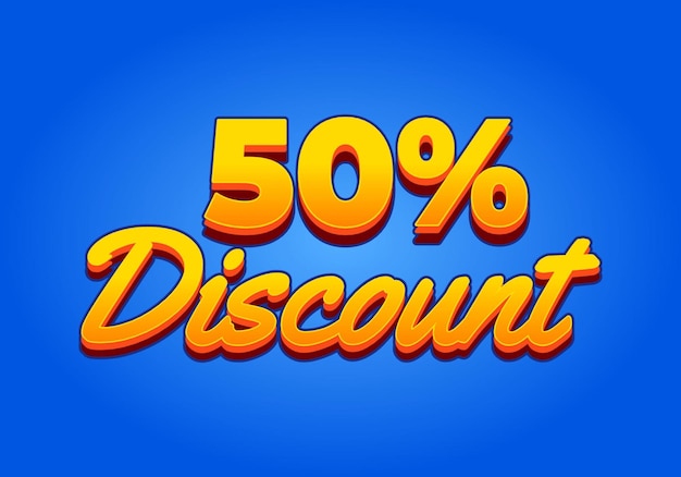 50 descuento Efecto de texto en 3D aspecto color amarillo