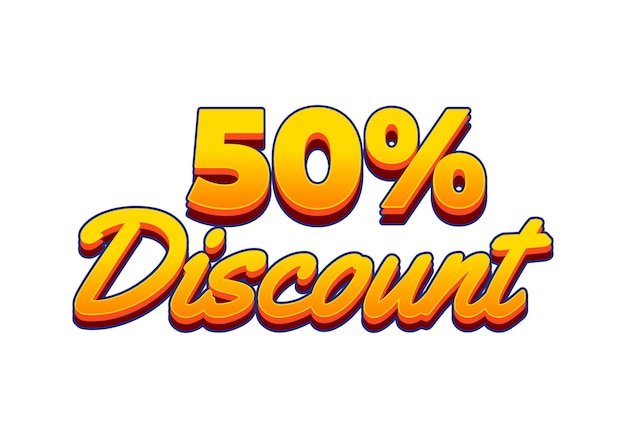 50 descuento Efecto de texto en 3D aspecto color amarillo