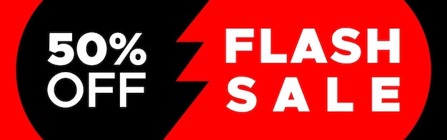 50 de descuento en la venta flash banner plantilla de publicidad roja y negra