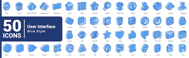 50 Iconos azules de la interfaz de usuario