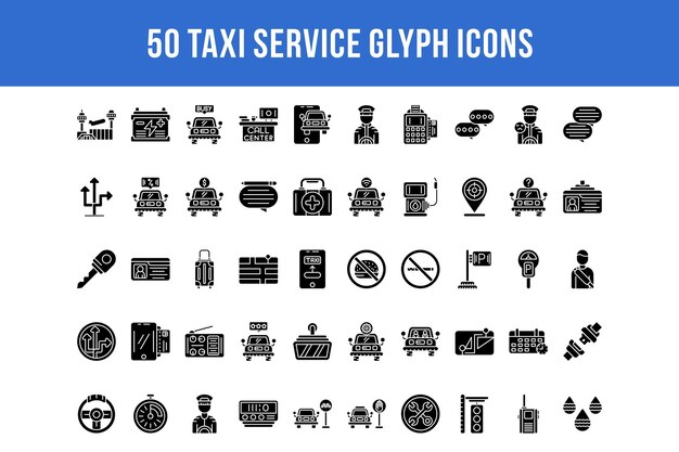 50 iconos de glifos de servicio de taxi