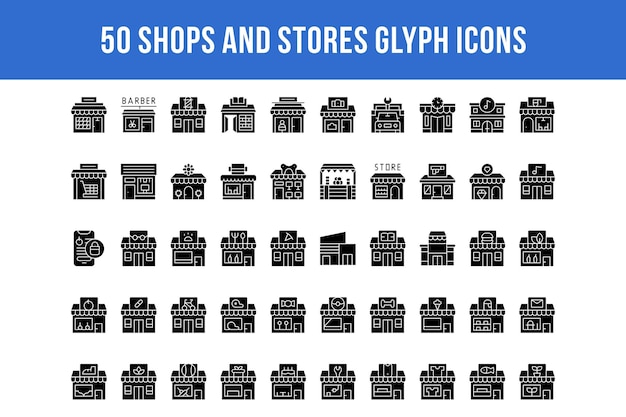 50 iconos de glifos de tiendas y comercios
