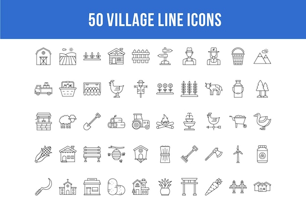 50 iconos de línea de aldea