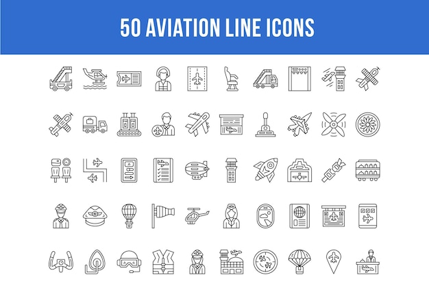 50 iconos de línea de aviación