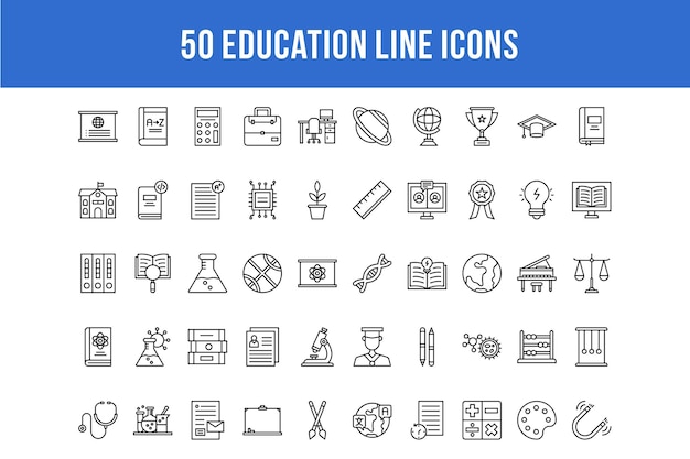 50 iconos de línea de educación