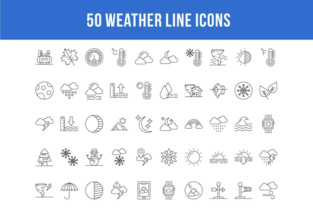 50 iconos de línea meteorológica