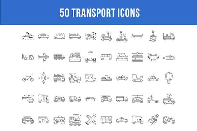 50 iconos de la línea de transporte