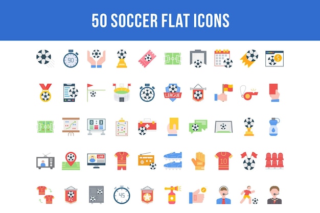 50 iconos planos de fútbol