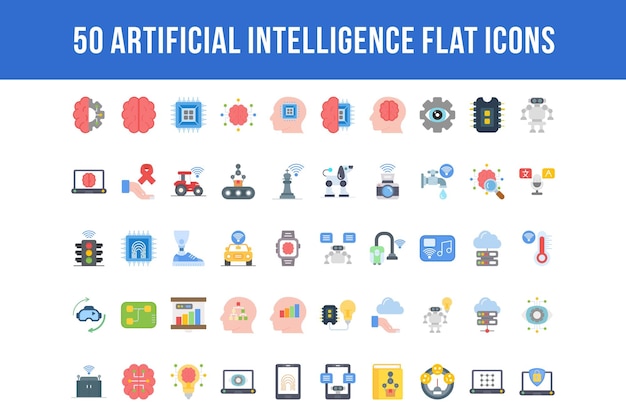 50 iconos planos de inteligencia artificial