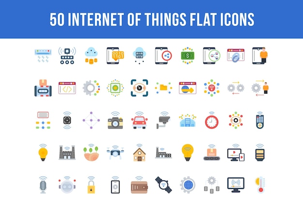 50 iconos planos de Internet de las cosas
