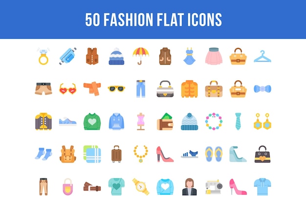 50 iconos planos de moda