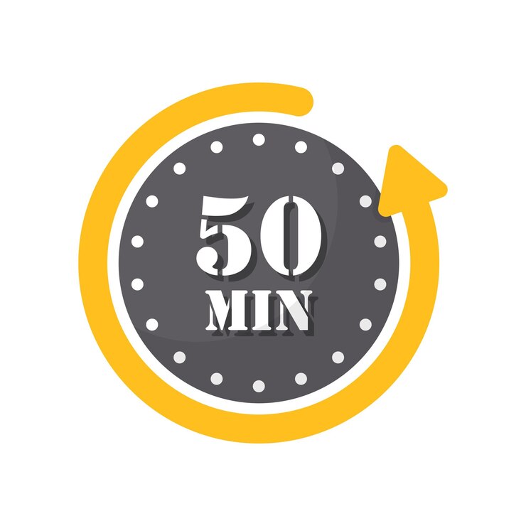 Vector 50 minutos en el icono del cronómetro en estilo plano ilustración vectorial del temporizador de la cara del reloj en un fondo aislado conteo regresivo concepto de negocio