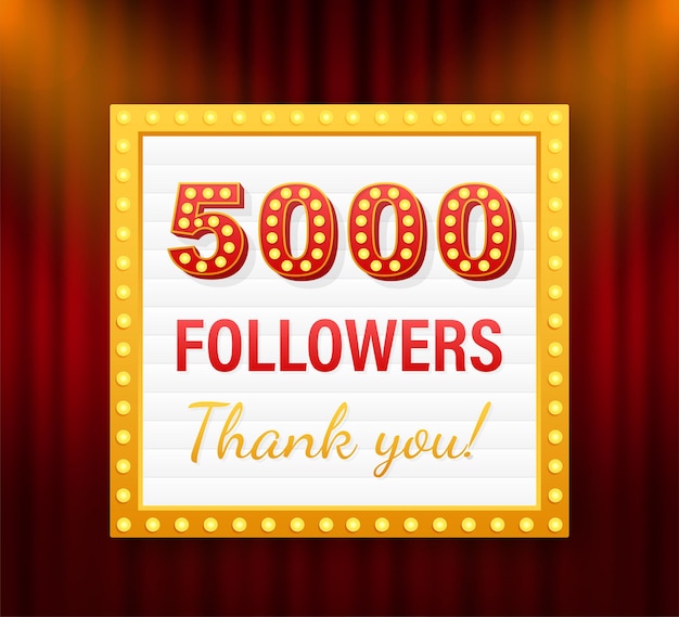 5000 seguidores, gracias, publicación en redes sociales. Gracias tarjeta de felicitación seguidores. Ilustración de stock vectorial.
